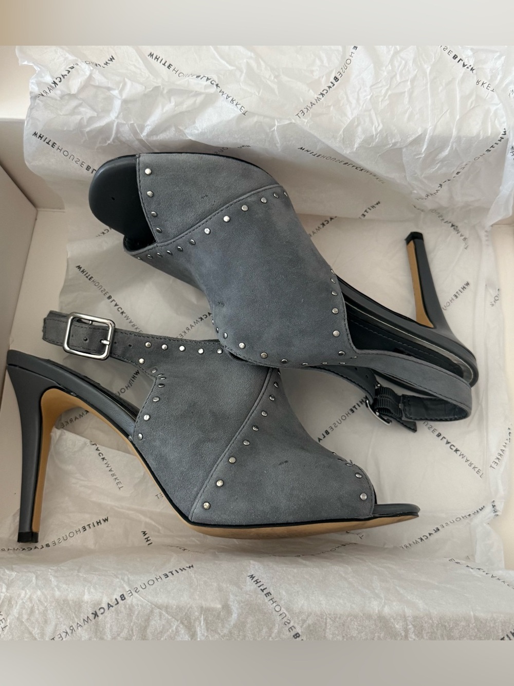 White House Black Market Zailey Dusk Gray Heels Size 6.5